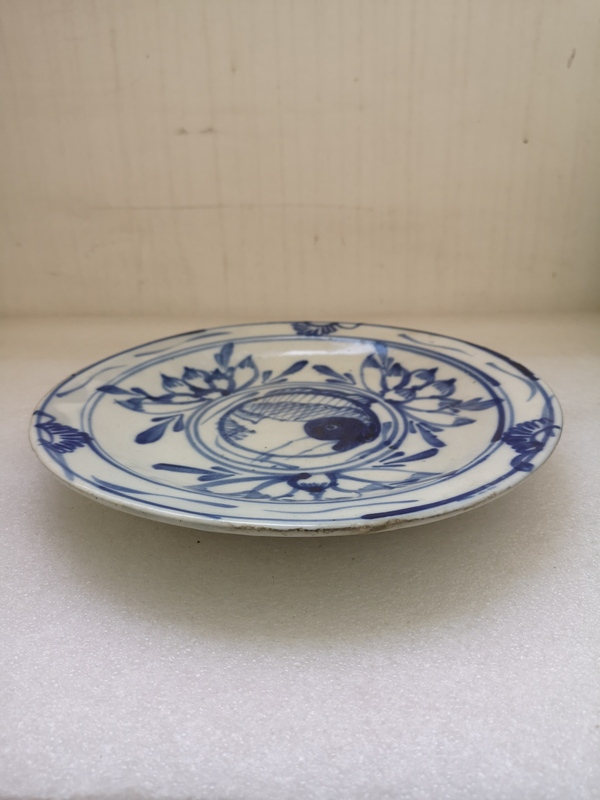 古玩陶瓷晚清青花魚紋盤拍賣,當前價格450元
