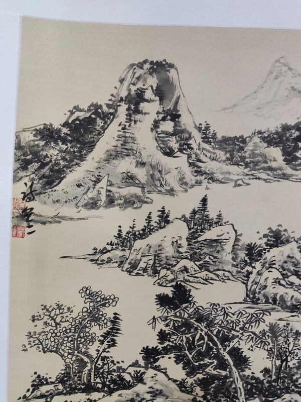 古玩字畫精工裝裱河南名家李逸野山水斗方拍賣，當(dāng)前價(jià)格1288元