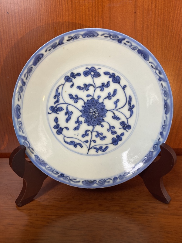 古玩陶瓷青花寶相蓮紋盤拍賣,當前價格1300元