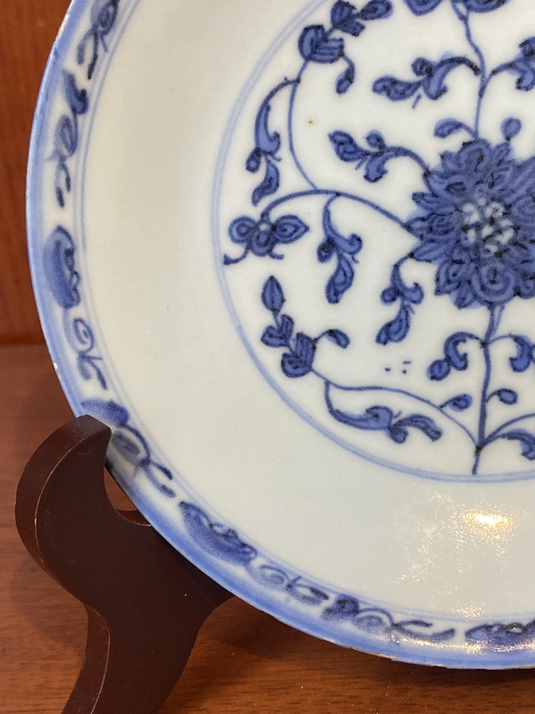 古玩陶瓷青花寶相蓮紋盤拍賣,當前價格1300元
