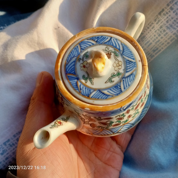 古玩陶瓷清末民初青花加彩執壺拍賣,當前價格399元