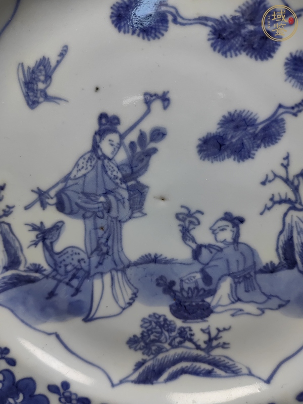 古玩陶瓷雍乾·青花麻姑獻壽紋花口盤真品鑒賞圖