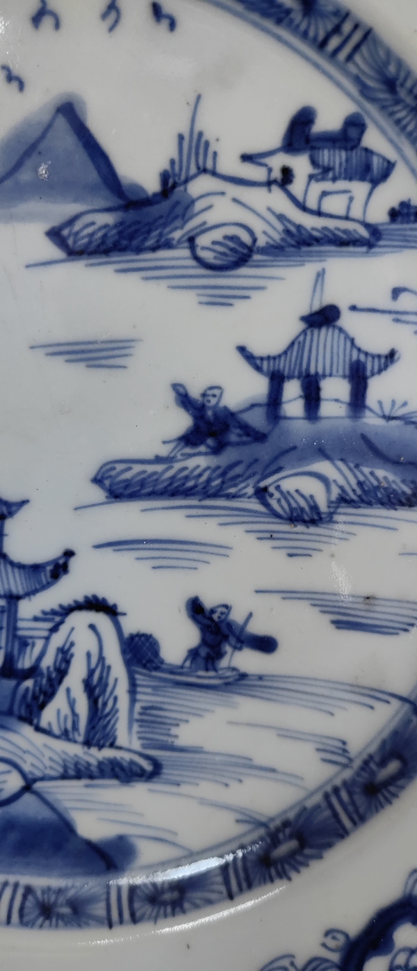 古玩陶瓷康熙·樓臺亭閣山水紋青花盤拍賣,當前價格1280元
