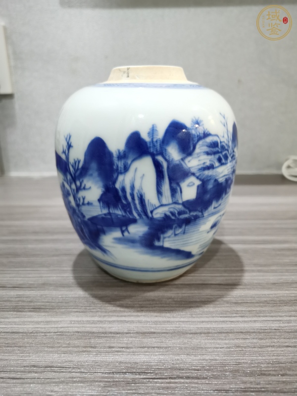 古玩陶瓷山水紋青花罐真品鑒賞圖