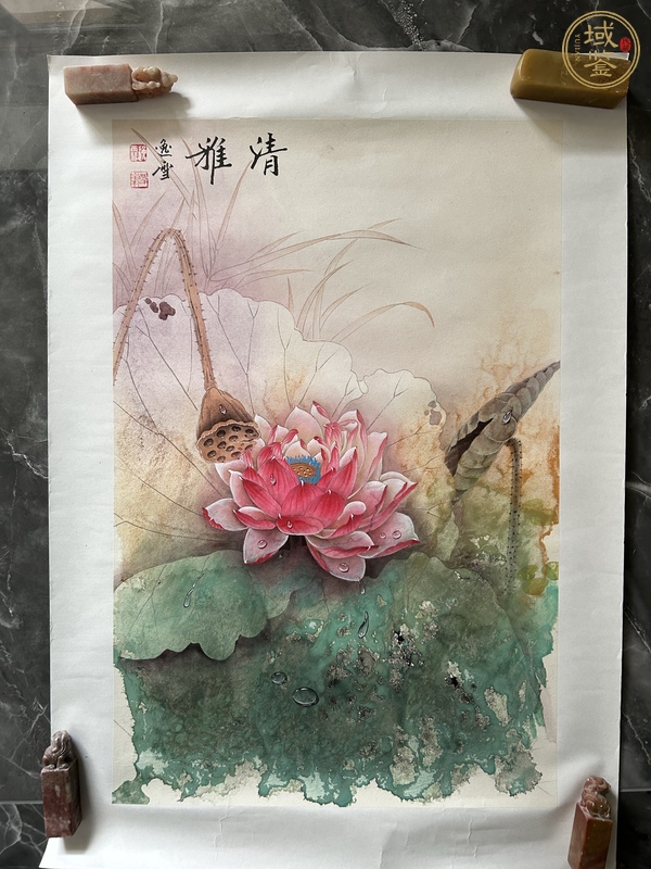 古玩字畫(huà)盛雪峰《工筆荷花》真品鑒賞圖