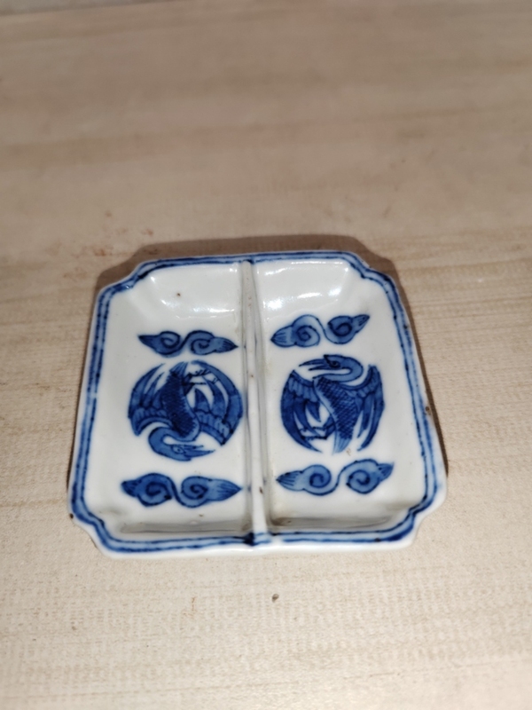 古玩陶瓷清青花團鶴紋調色盤拍賣,當前價格900元