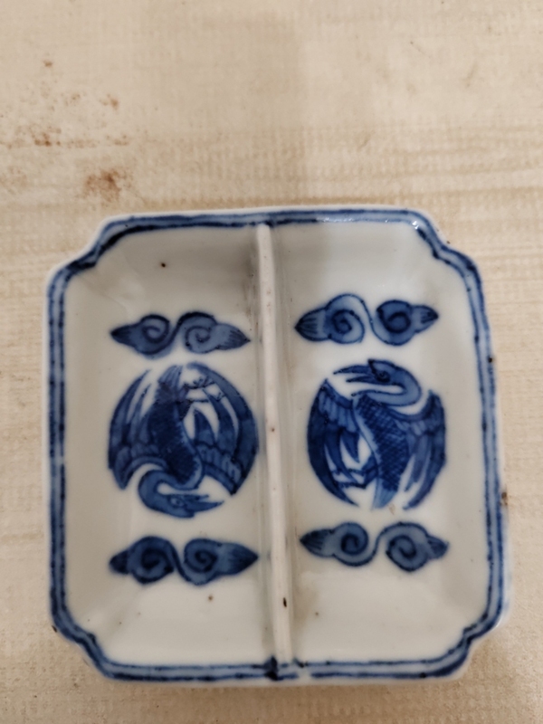 古玩陶瓷清青花團鶴紋調色盤拍賣,當前價格900元