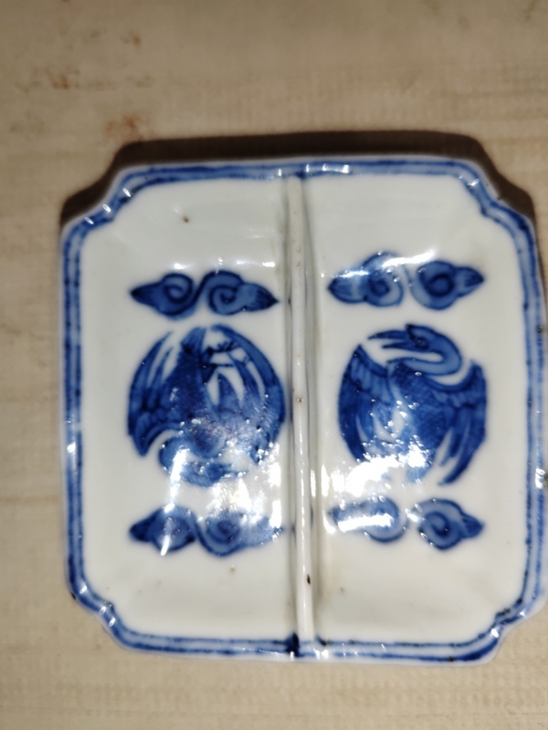 古玩陶瓷清青花團鶴紋調色盤拍賣,當前價格900元