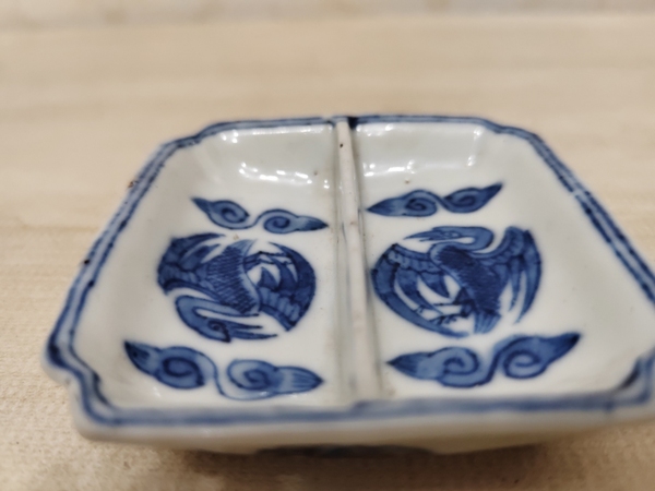 古玩陶瓷清青花團鶴紋調色盤拍賣,當前價格900元