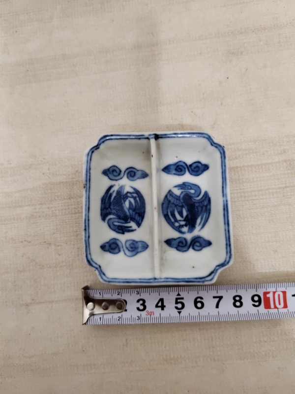古玩陶瓷清青花團鶴紋調色盤拍賣,當前價格900元