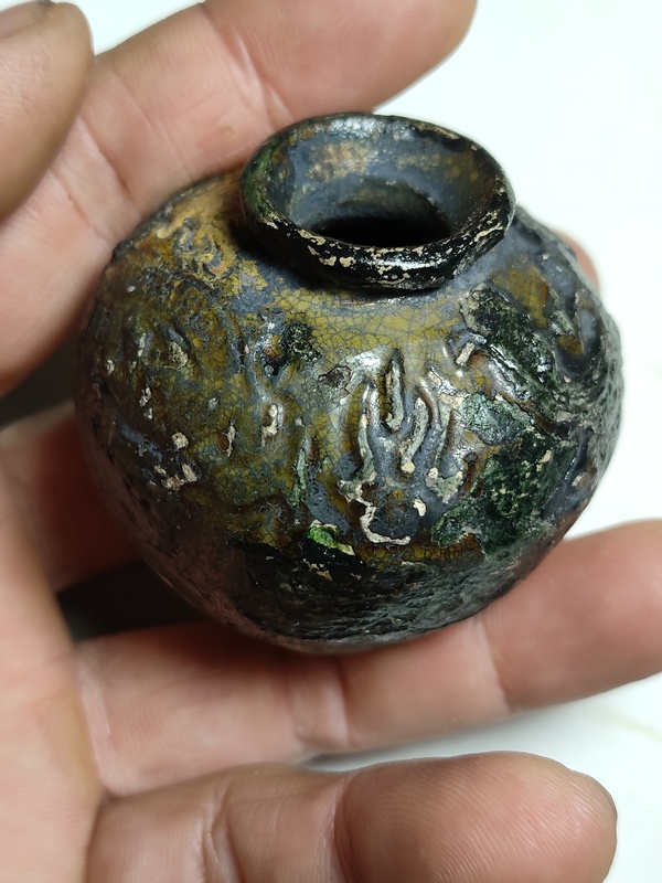 古玩陶瓷吉州窯綠釉龍紋水盂拍賣，當前價格1600元