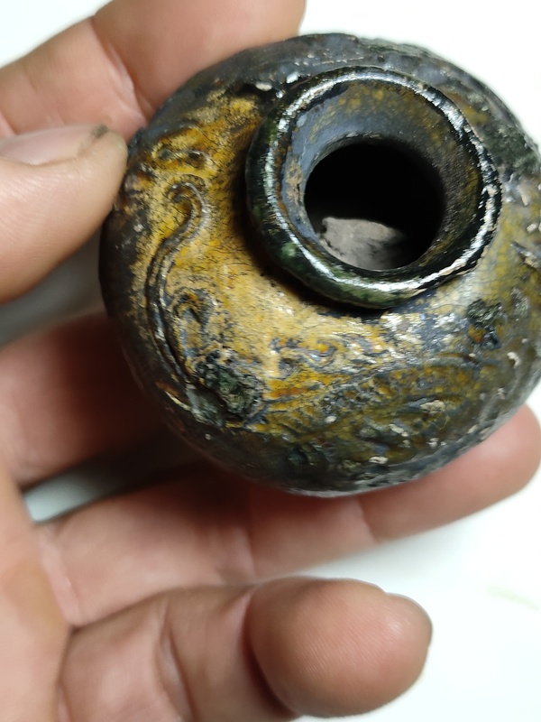 古玩陶瓷吉州窯綠釉龍紋水盂拍賣，當前價格1600元
