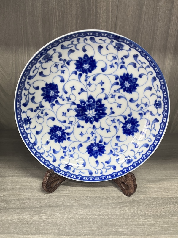 古玩陶瓷藍料彩花卉紋盤拍賣,當前價格230元