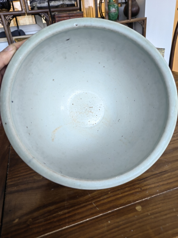 古玩陶瓷乾隆豆青釉堆白青花團鶴紋卷缸拍賣,當前價格18000元