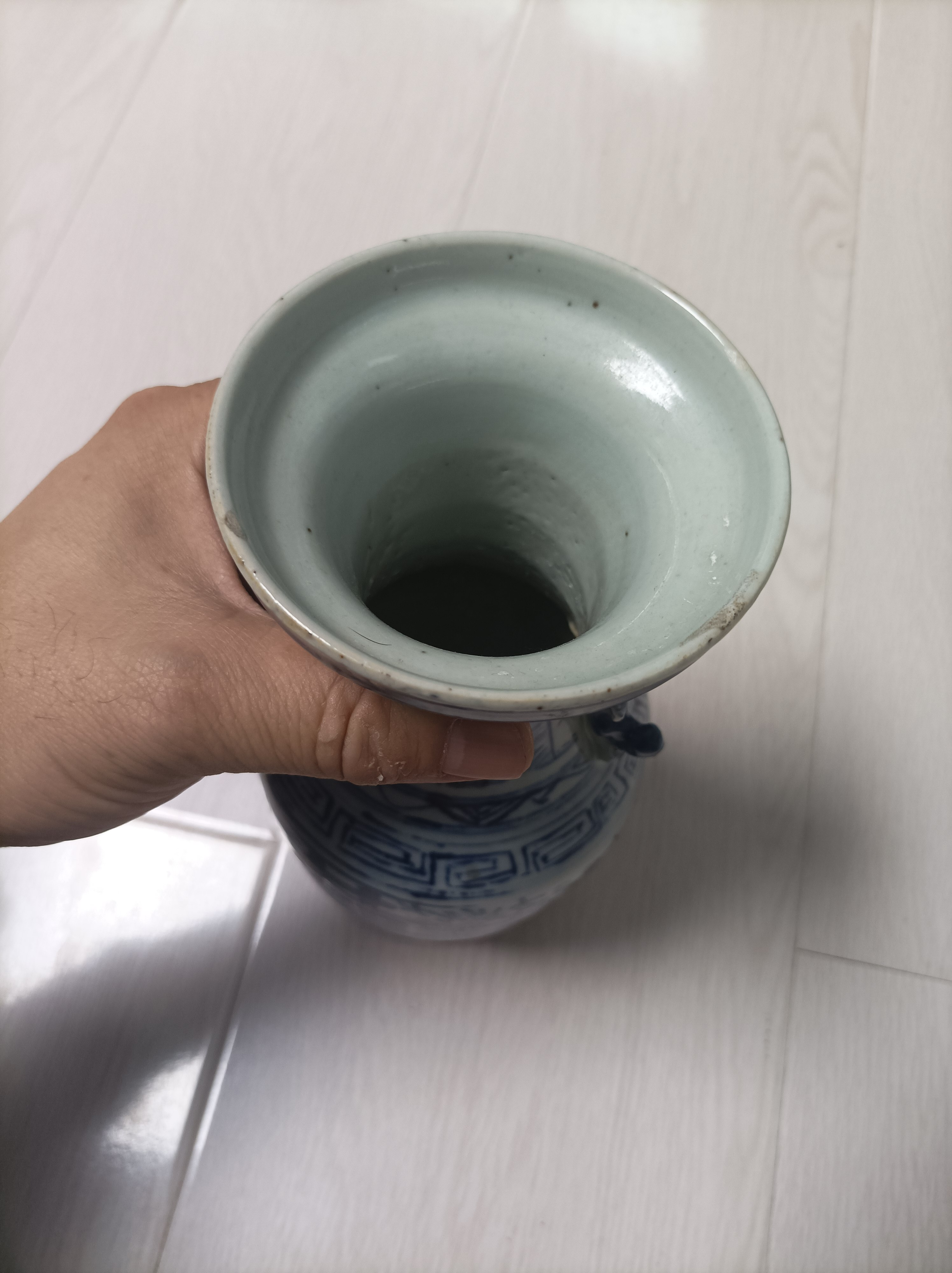 中国 青花 鳳凰花文 双耳瓶 高さ約43cm M R7622F