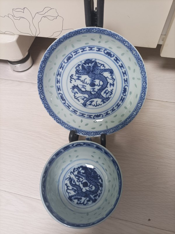古玩陶瓷晚清玲瓏瓷龍紋杯碟拍賣,當前價格1300元