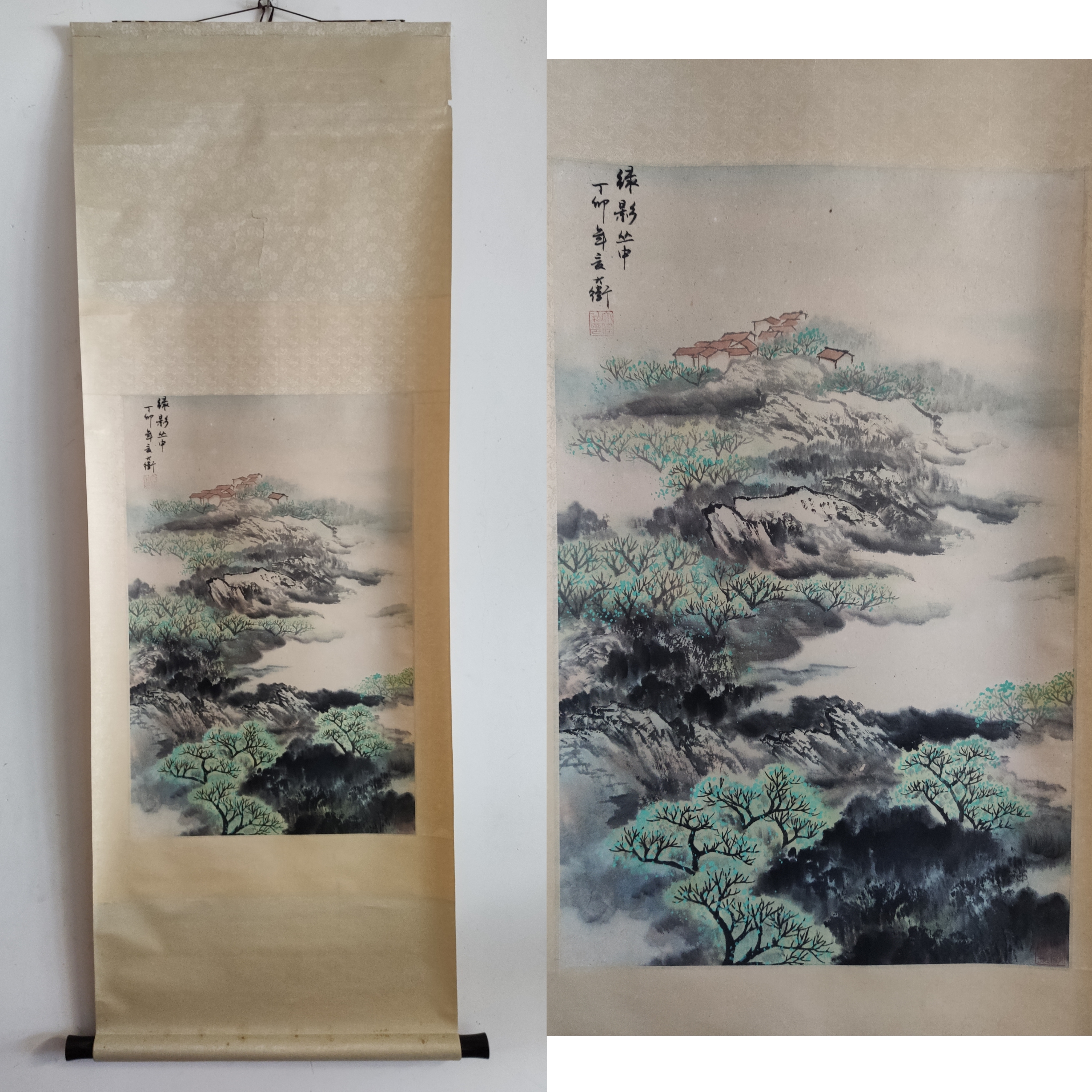 海派名家 吴青霞弟子 著名画家 吕大卫 绿影丛中 青绿山水手工原裱立轴