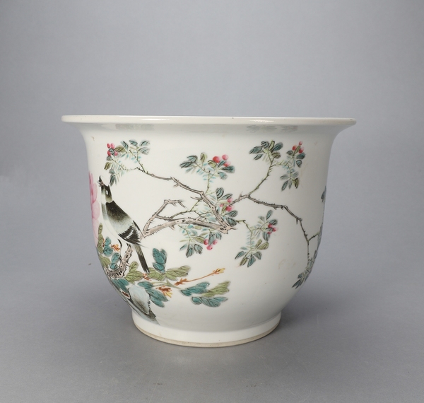 古玩陶瓷【光緒名家許品衡】淺絳彩富貴白頭詩文花盆南京博物院館藏同款拍賣,當(dāng)前價(jià)格59800元