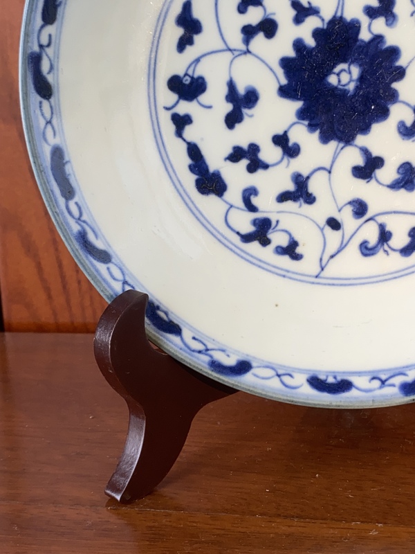 古玩陶瓷嘉慶本朝款青花纏枝花卉盤拍賣,當前價格680元