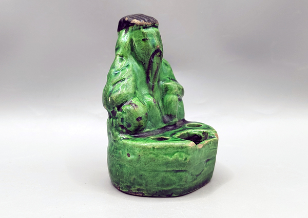 古玩陶瓷清代綠釉“純陽(yáng)子呂洞賓醉酒” 人物水盂拍賣(mài),當(dāng)前價(jià)格1680元