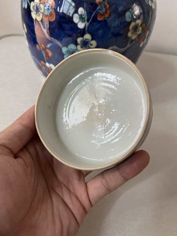 古玩陶瓷晚清小康光緒大號青花留白加彩冰梅罐拍賣,當前價格6888元