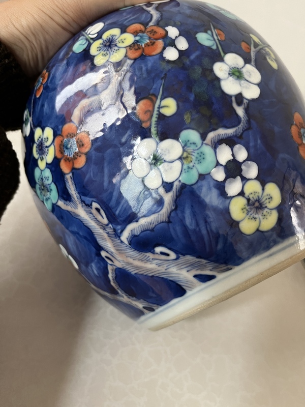 古玩陶瓷晚清小康光緒大號青花留白加彩冰梅罐拍賣,當前價格6888元