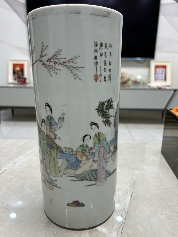 古玩陶瓷仕女紋粉彩帽筒拍賣，當前價格1500元