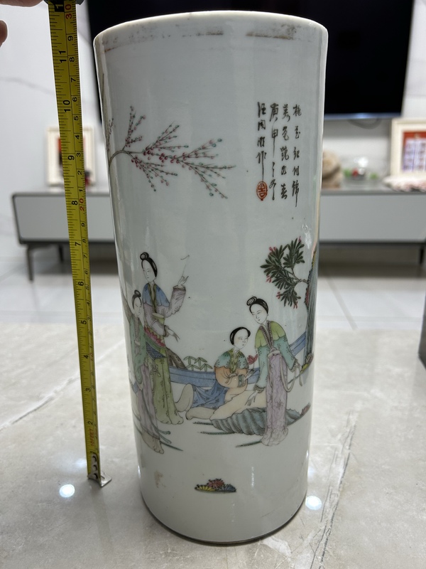 古玩陶瓷仕女紋粉彩帽筒拍賣，當前價格1500元