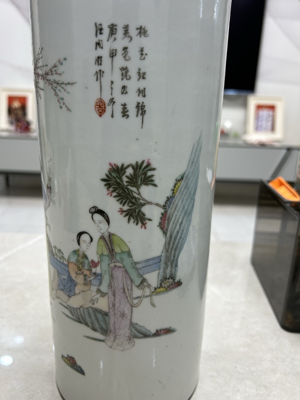 古玩陶瓷仕女紋粉彩帽筒拍賣，當前價格1500元