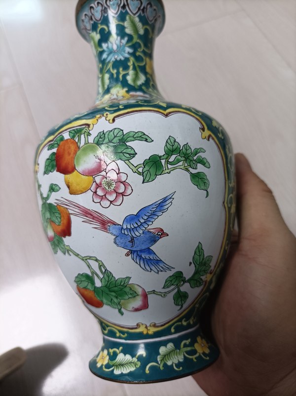 古玩陶瓷銅胎琺瑯花鳥瓶拍賣,當前價格999元