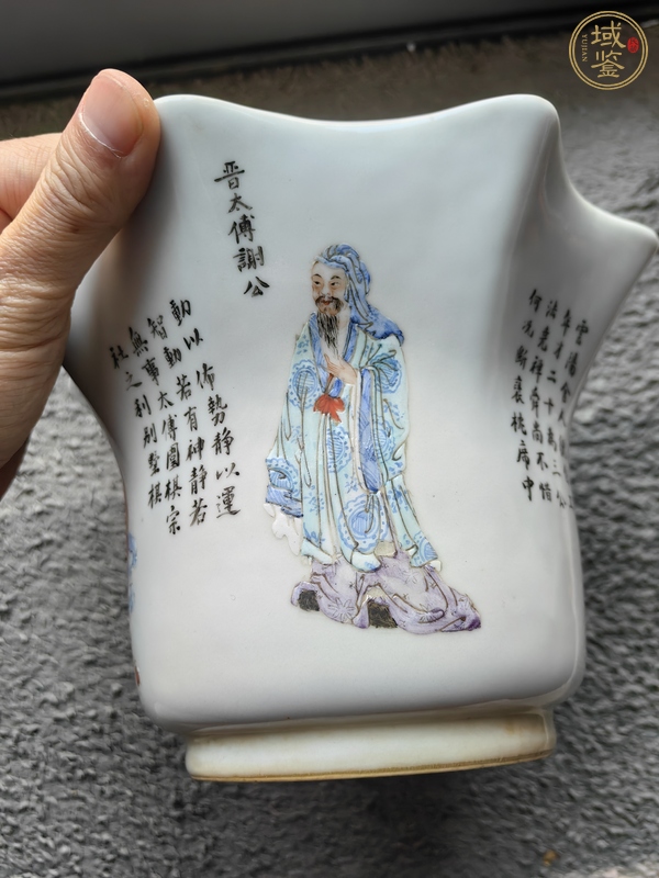 古玩陶瓷粉彩無雙譜葵口花盆真品鑒賞圖