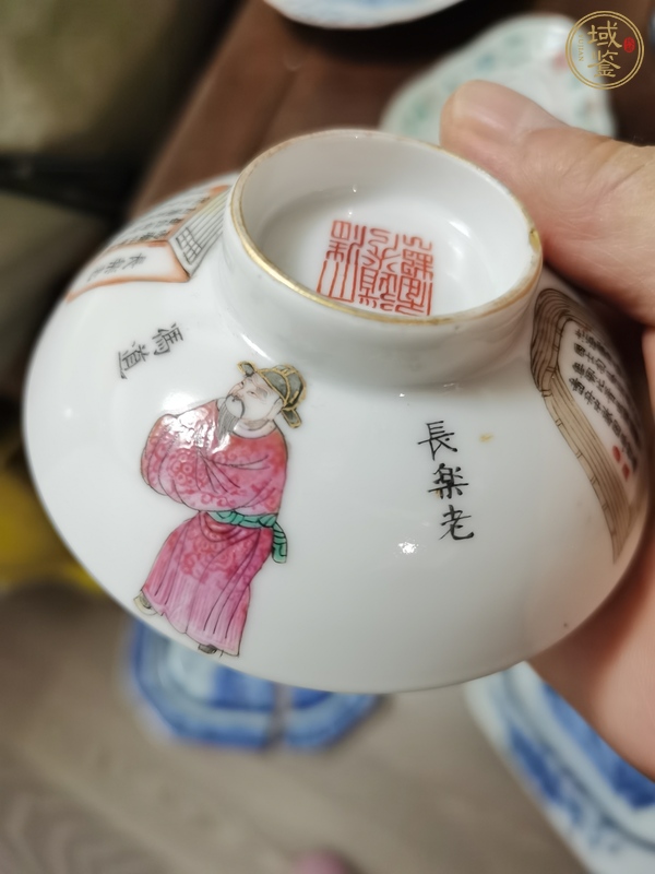 古玩陶瓷粉彩無雙譜紋蓋碗蓋子真品鑒賞圖