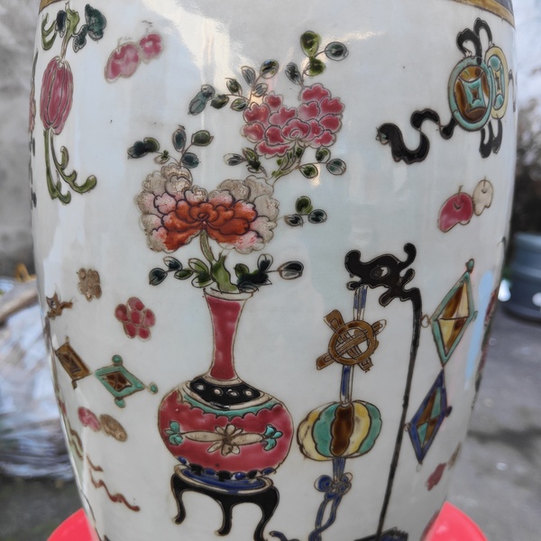 古玩陶瓷(300件大瓶)57厘米粉彩博古圖獅耳花口瓶拍賣,當前價格9800元