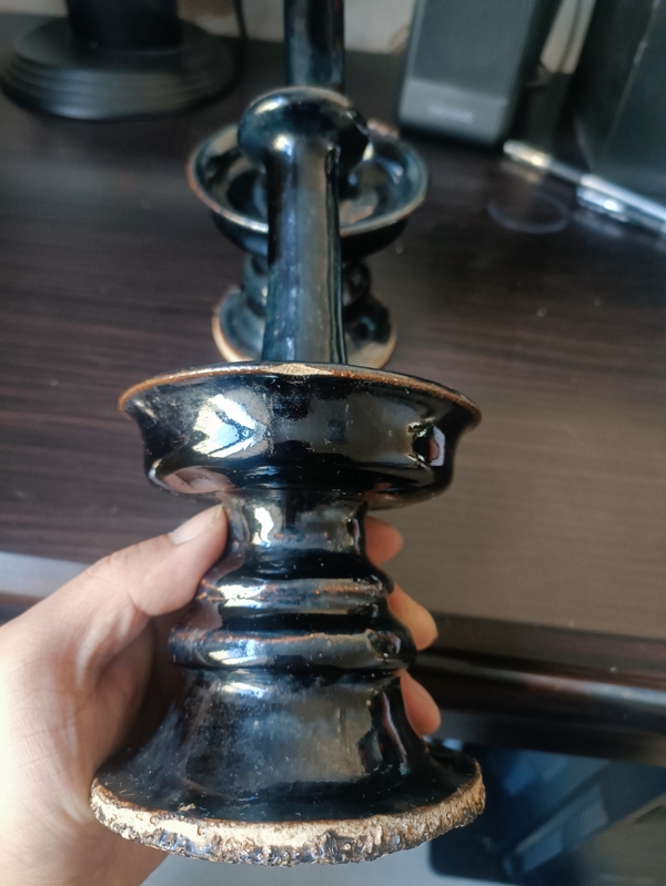古玩陶瓷清代磁州窯系黑釉燈臺拍賣,當前價格198元