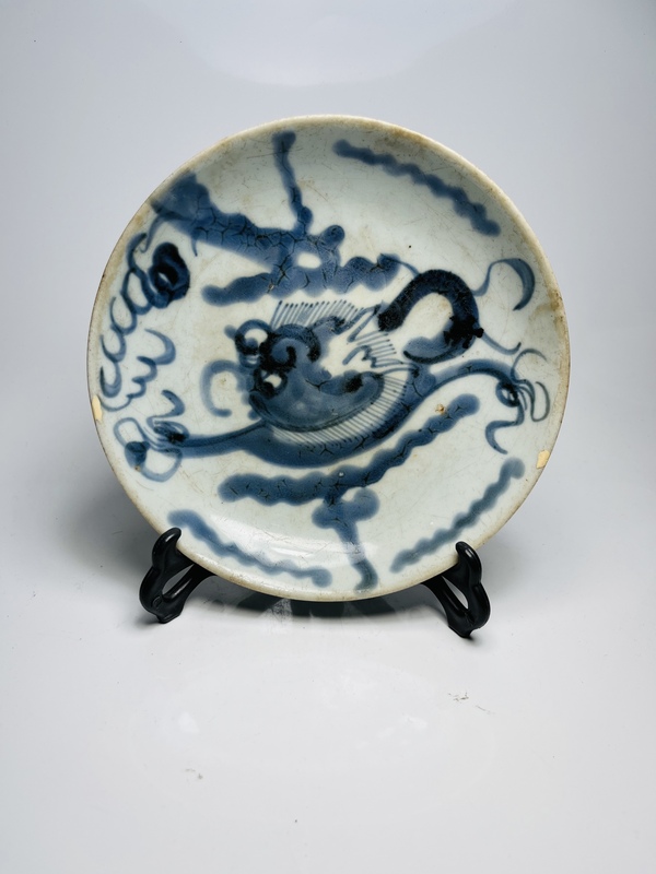 古玩陶瓷青花過墻龍紋盤拍賣,當前價格888元