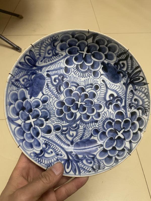 古玩陶瓷青花葡萄紋盤拍賣,當前價格800元