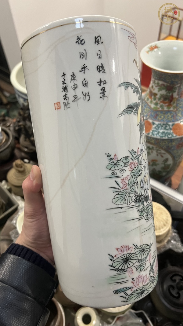 古玩陶瓷采蓮圖帽筒真品鑒賞圖