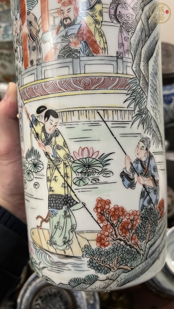 古玩陶瓷采蓮圖帽筒真品鑒賞圖