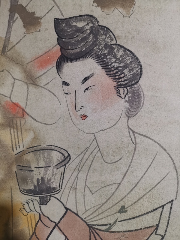 古玩字畫老中美協(xié)會(huì)員陜西咸陽美協(xié)主席李白穎唐壁畫宮女圖拍賣,當(dāng)前價(jià)格6000元