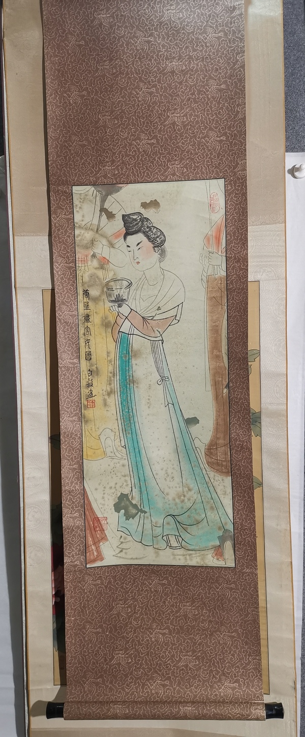 古玩字畫老中美協(xié)會(huì)員陜西咸陽美協(xié)主席李白穎唐壁畫宮女圖拍賣,當(dāng)前價(jià)格6000元