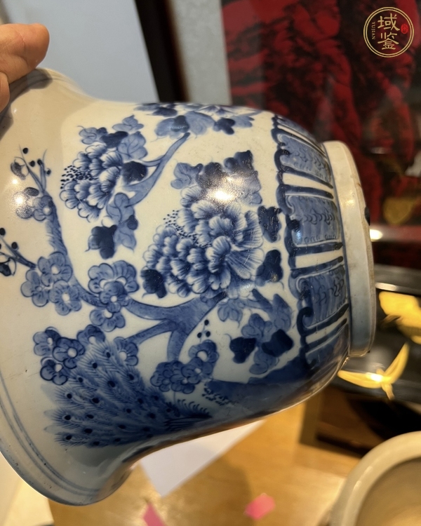 古玩陶瓷80.90年代仿清晚期青花花鳥紋花盆真品鑒賞圖