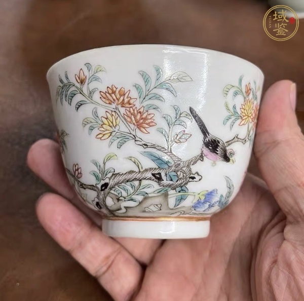 古玩陶瓷粉彩花鳥紋茶碗真品鑒賞圖