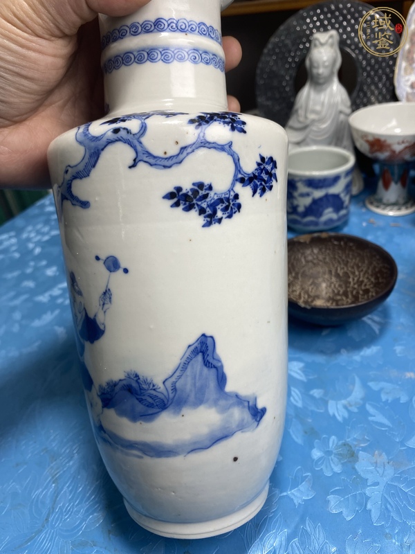 古玩陶瓷三娘教子圖青花棒槌瓶真品鑒賞圖