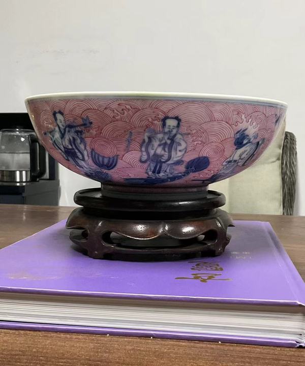 古玩陶瓷清道光胭脂紅青花八仙過(guò)海圖碗拍賣,當(dāng)前價(jià)格198000元
