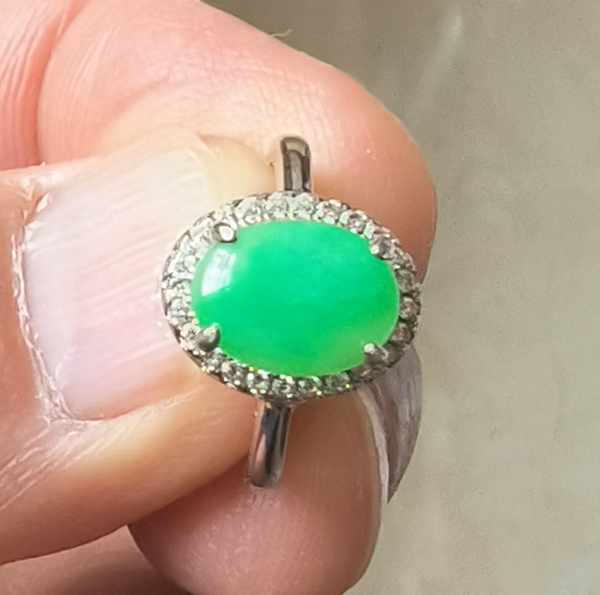 古玩玉器天然滿綠翡翠鑲嵌戒指(FJ77)拍賣,當前價格298元