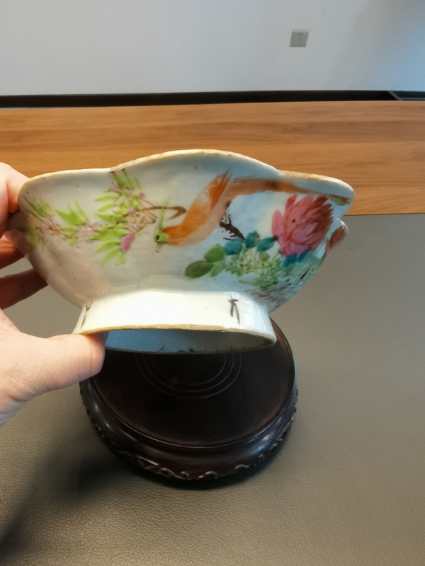 古玩陶瓷清末民初名家馬慶云淺絳花鳥詩文花口盤拍賣，當前價格3800元