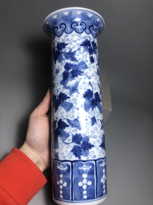古玩陶瓷晚清,青花瓜瓞綿綿紋箭筒拍賣,當前價格6000元