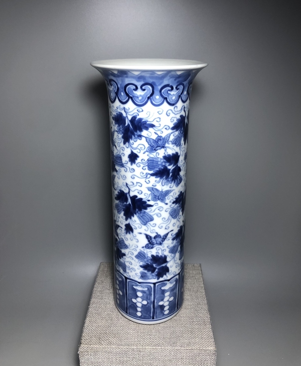 古玩陶瓷晚清,青花瓜瓞綿綿紋箭筒拍賣,當前價格6000元