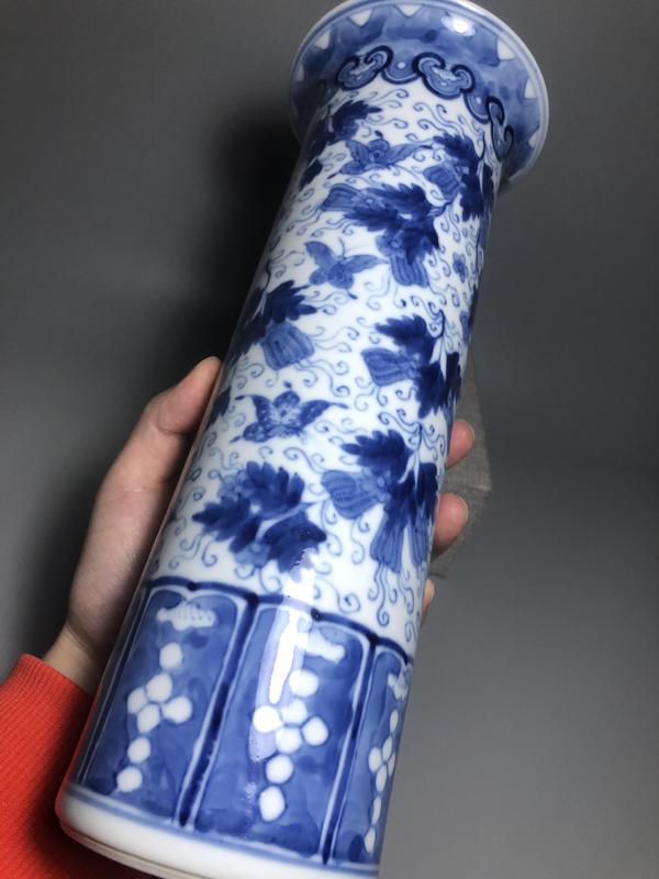 古玩陶瓷晚清,青花瓜瓞綿綿紋箭筒拍賣,當前價格6000元