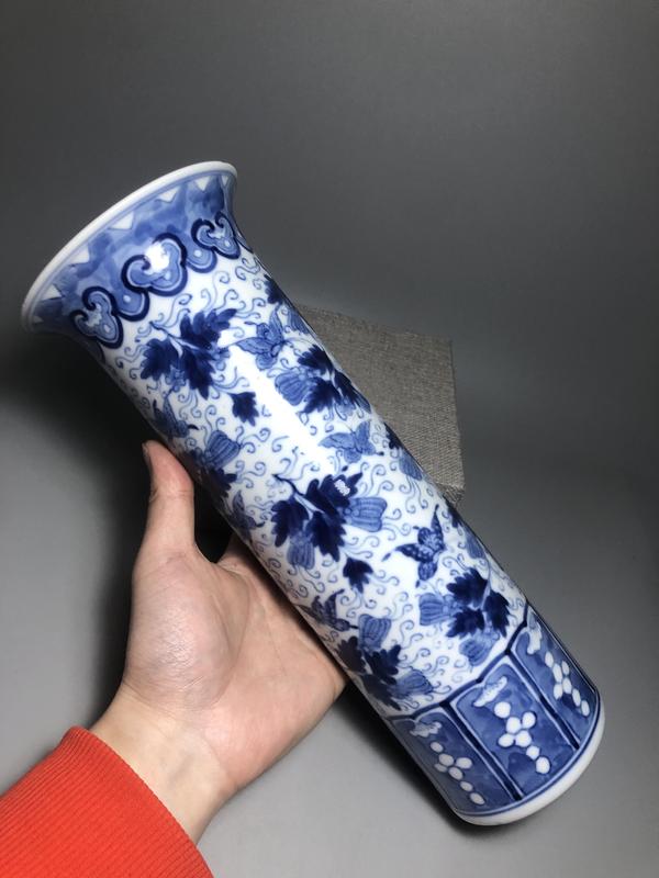 古玩陶瓷晚清,青花瓜瓞綿綿紋箭筒拍賣,當前價格6000元